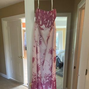 COPY - Kay Unger pink strapless gown with beading